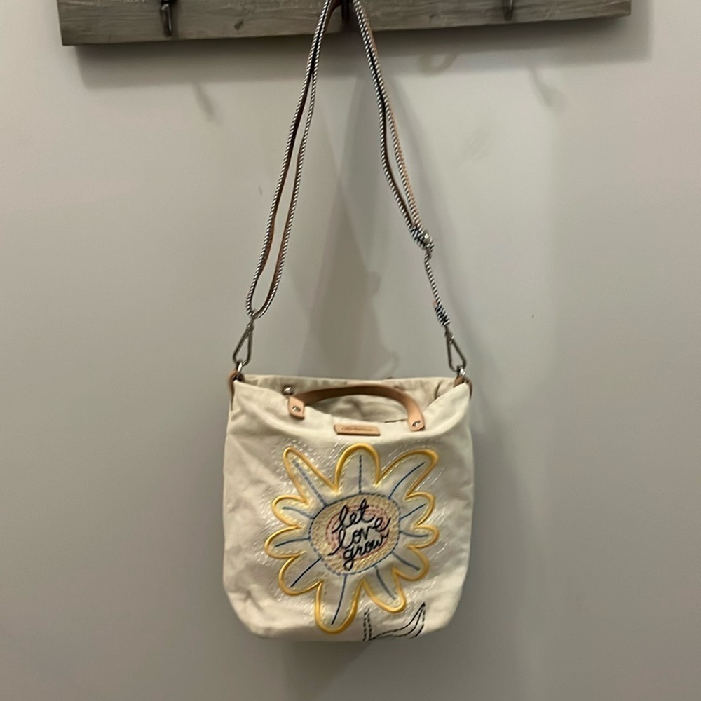 Brighton “Sunny Daisy” Embroidered Canvas Bag “Let Love Grow “ Colorful Strap - Picture 2 of 11